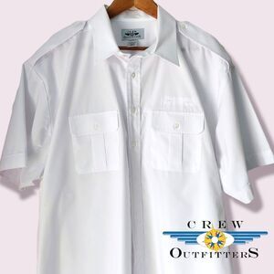 Crew Outfitters Navy Summer White Uniform Pilot Dress Shirt Epaulets Sz 18.5 S/S